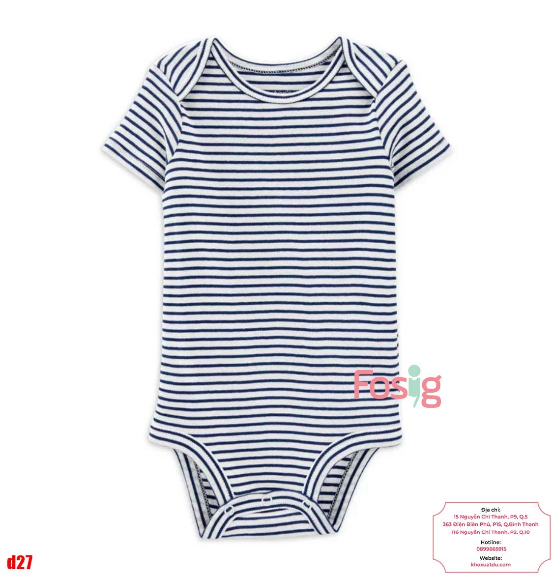  [0-18m] Bodysuit Tay Ngắn Bé Trai Cter50 - Trắng Sọc Navy 