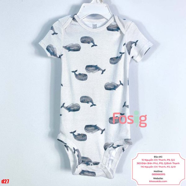  [0-3M ; 12M] Bodysuit Tay Ngắn Bé Trai Cter50 - Trắng Xám Cá Voi 