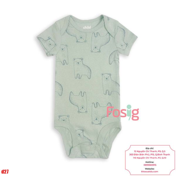  [0-24MBodysuit Tay Ngắn Bé Trai Cter50 - Xanh Rêu Gấu 