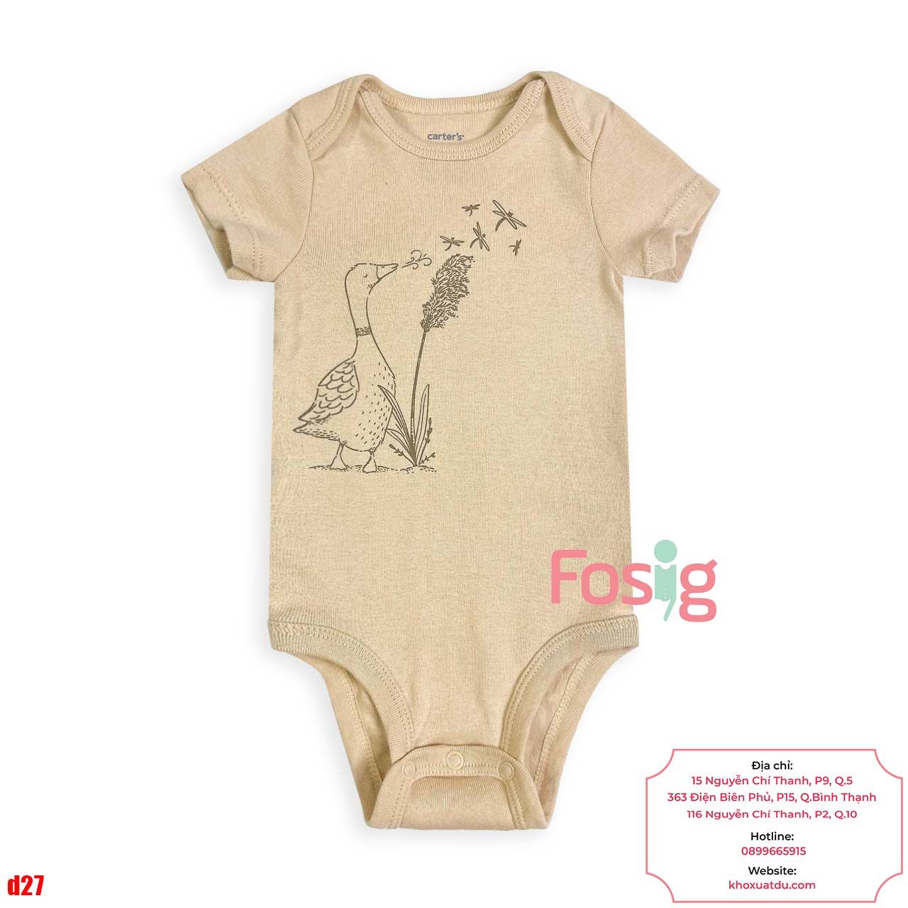  [0-24M] Bodysuit Tay Ngắn Bé Trai Cter50 - Nâu Vịt Hoa 