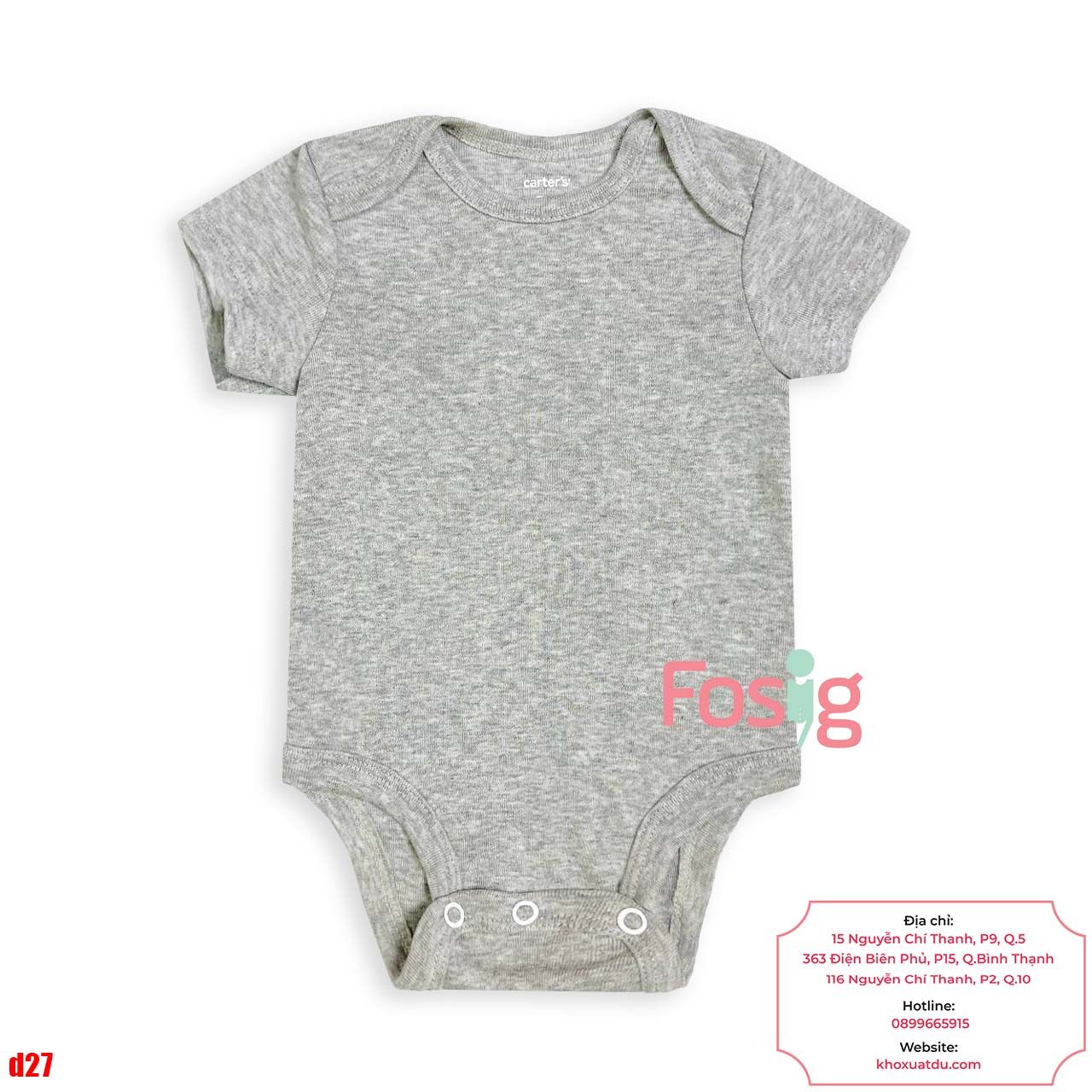  [0-24M] Bodysuit Tay Ngắn Bé Trai Cter50 - Xám Đậm Trơn 