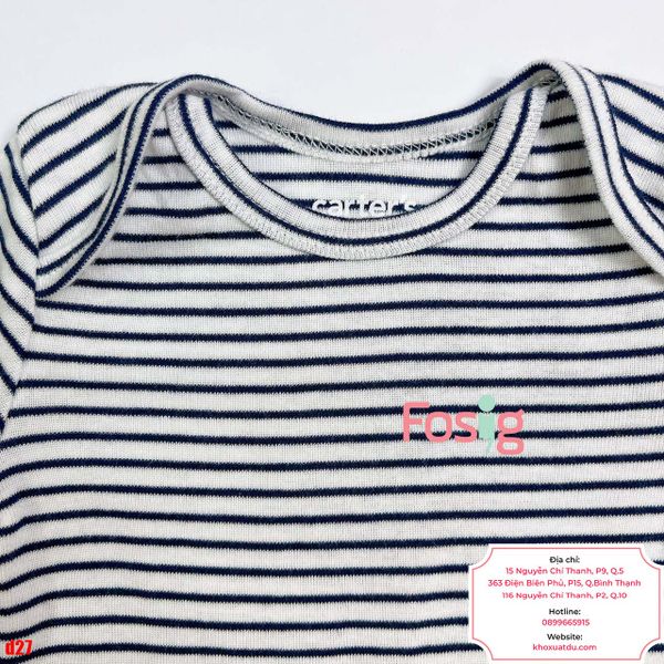  [0-18m] Bodysuit Tay Ngắn Bé Trai Cter50 - Trắng Sọc Navy 