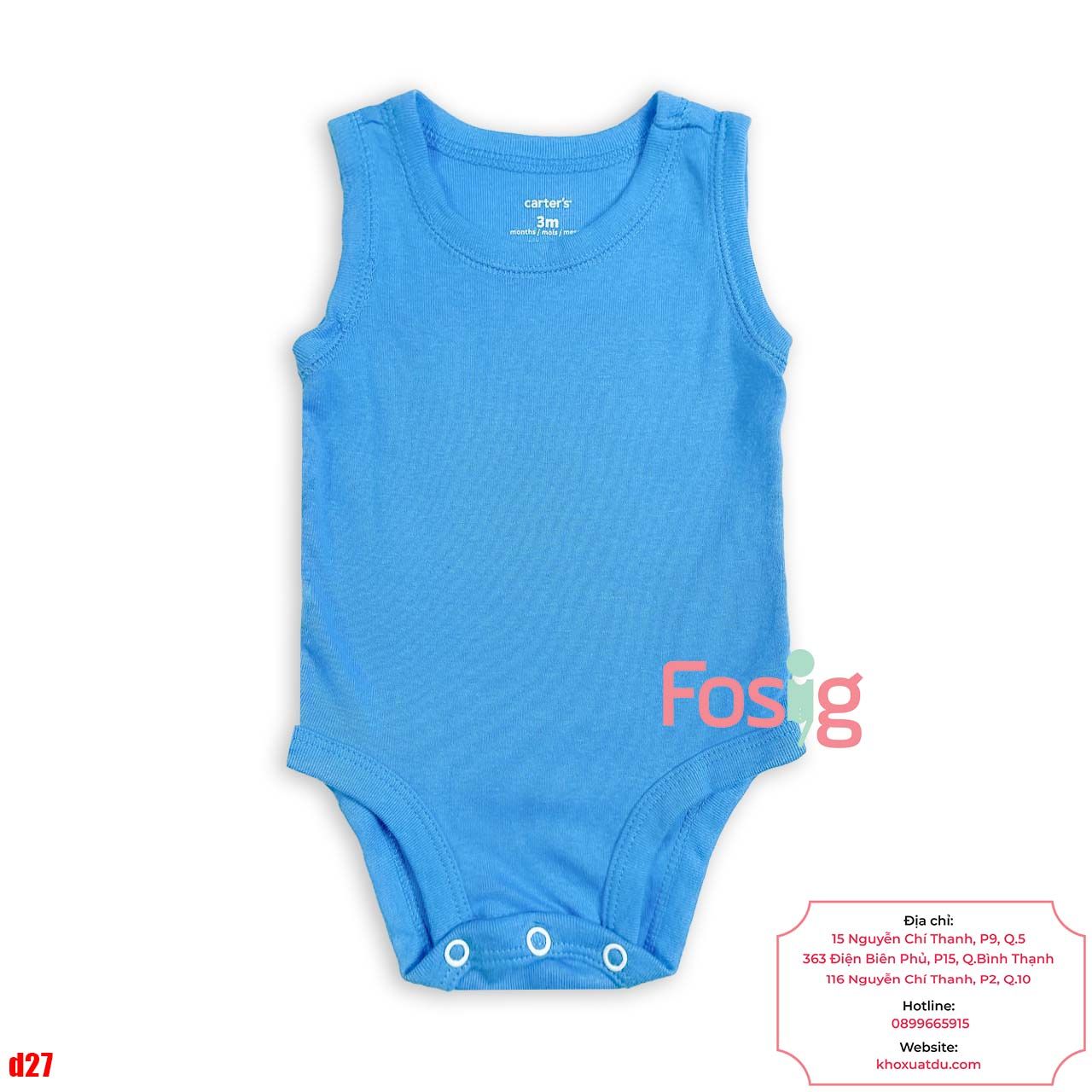  [0-24m] Bodysuit 3 Lỗ Bé Trai Cter50 - Xanh Dương Trơn 