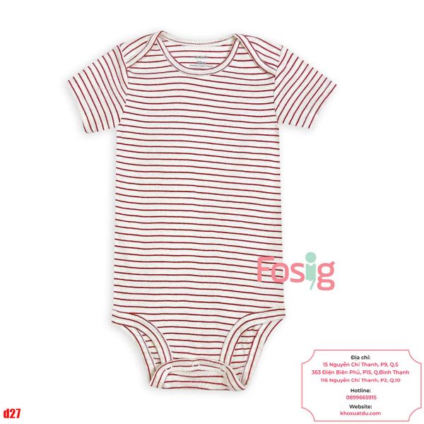  [18-24M] Bodysuit Tay Ngắn Bé Trai Cter50 - Trắng Sọc Đỏ 