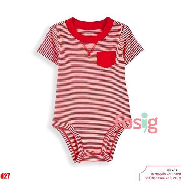  [0-24M] Bodysuit Tay Ngắn Bé Trai Cter50 - Sọc Đỏ Túi Đỏ 