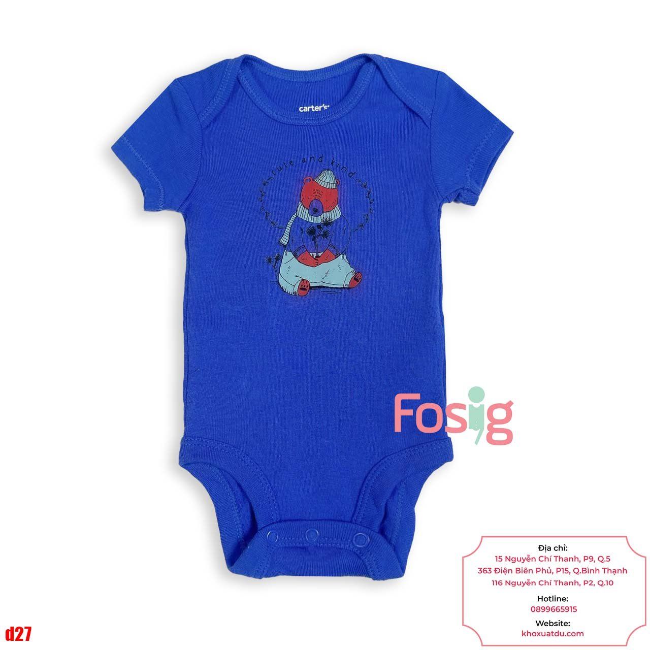  [0-24m] Bodysuit Tay Ngắn Bé Trai Cter50 - Xanh Dương Gấu 