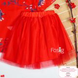  [13-14kg; 14-15kg] Set Áo Dài Chân Váy Bé Gái - Đỏ Hoa Đào 