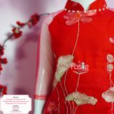  [8-17kg] Set Áo Dài Chân Váy Bé Gái - Đỏ Hoa Sen 