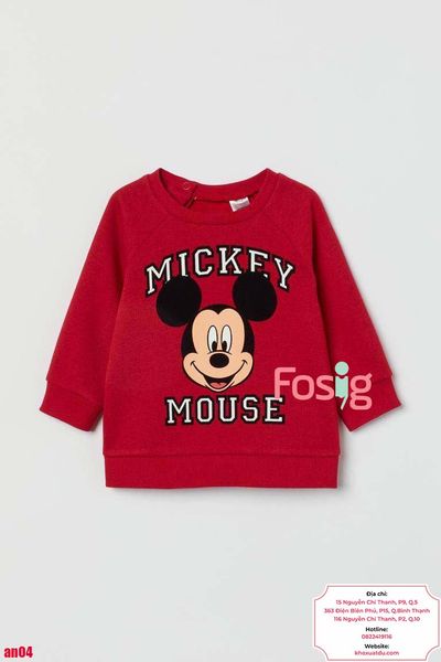  [4-6m] Áo Nỉ Da Cá Bé Trai - Đỏ Mickey Trắng 