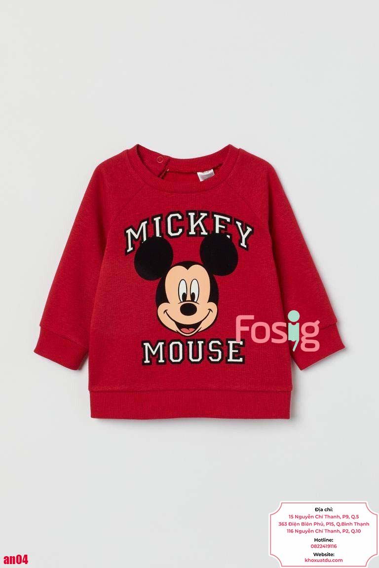  [4-6m] Áo Nỉ Da Cá Bé Trai - Đỏ Mickey Trắng 