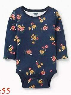  [3-6M ; 18-24M] Bodysuit Tay Dài Bé Gái ON - Navy Hoa Hồng Vàng 