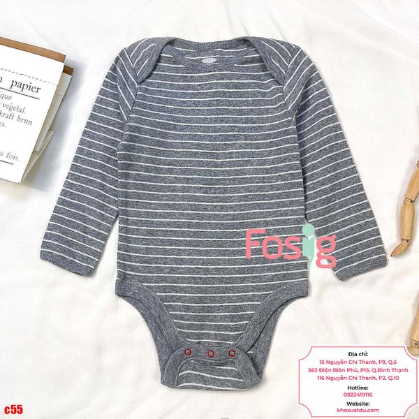  [9-10kg] Bodysuit Tay Dài Bé Trai ON - Sọc Xám To 