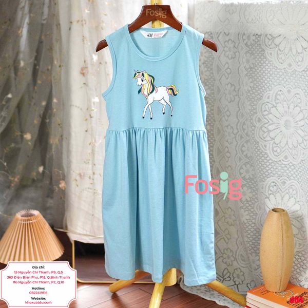  [23-30kg] Đầm Thun Cotton Sát Nách HM Bé Gái - Xanh Xám Ngựa 