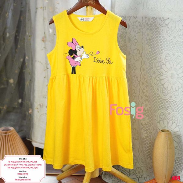  [23-30kg] Đầm Thun Cotton Sát Nách HM Bé Gái - Vàng Minnie 