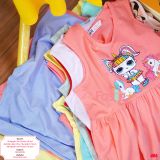  [27-30kg] Đầm Thun Cotton Sát Nách HM Bé Gái - Hồng Nhạt Minnie Cún 