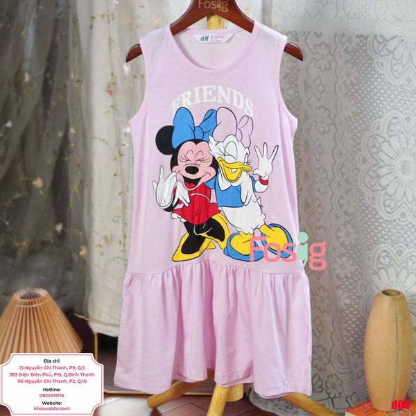  [23-30kg] Đầm Thun Cotton Sát Nách HM Bé Gái - Hồng Minnie Daisy 