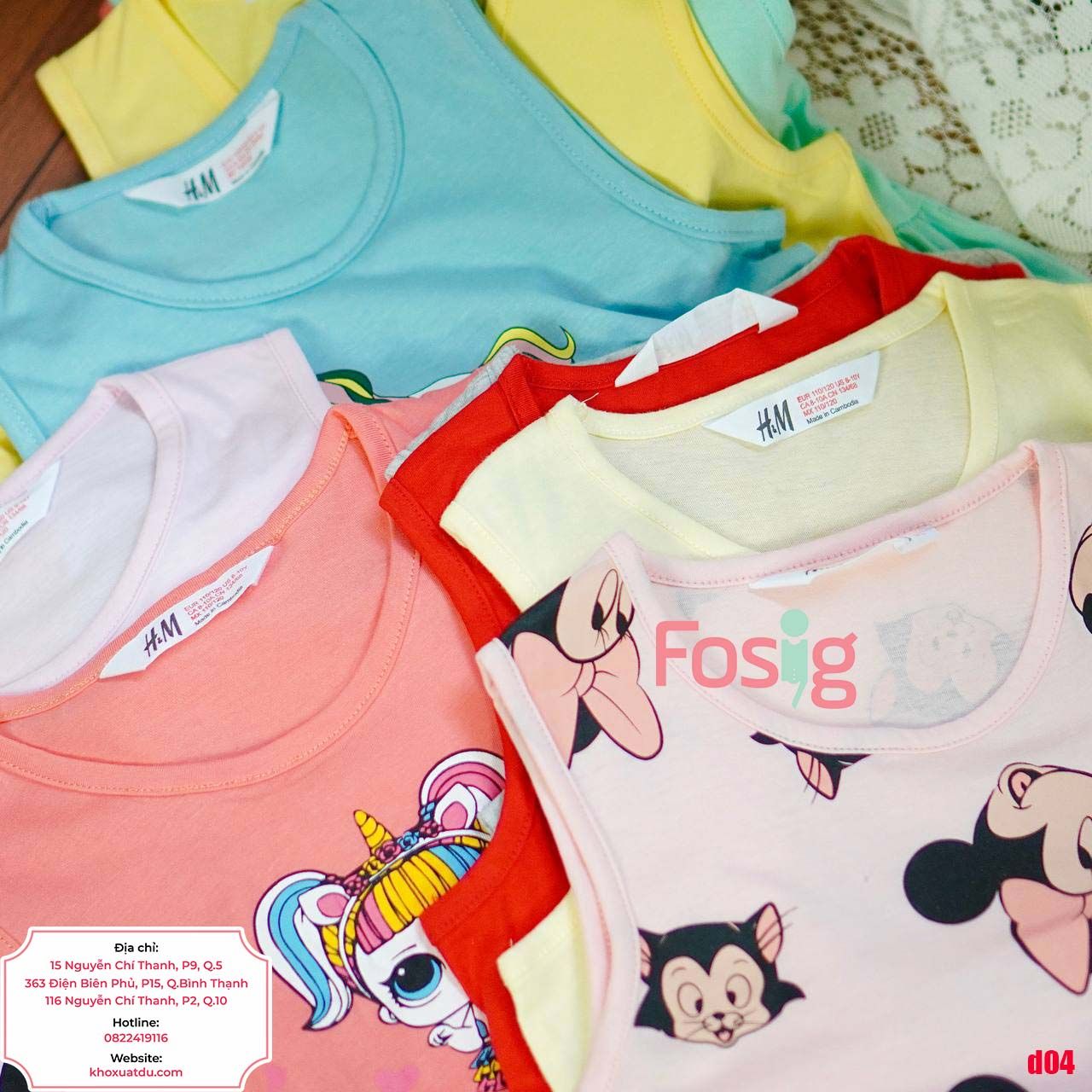  [23-30kg] Đầm Thun Cotton Sát Nách HM Bé Gái - Hồng Minnie Daisy 