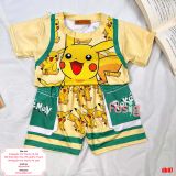  [7-17kg] Set Đồ Bộ Ngắn Thun Lạnh Bé Trai - Vàng Pikachu 