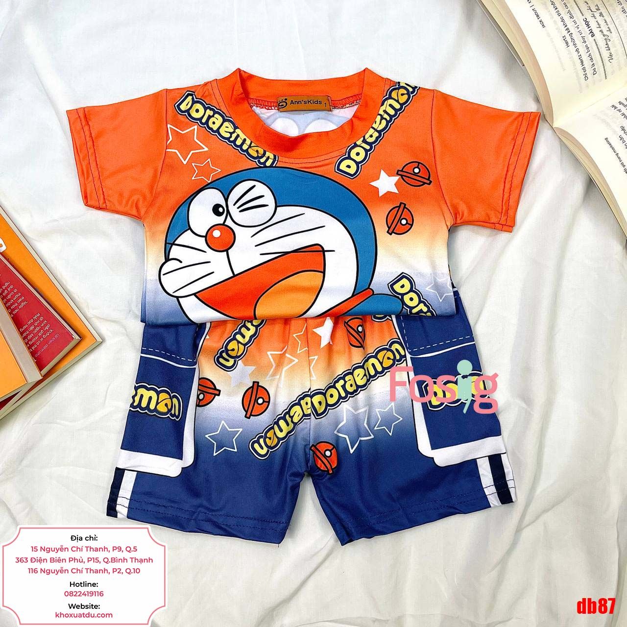  [7-17kg] Set Đồ Bộ Ngắn Thun Lạnh Bé Trai - Cam Doraemon 