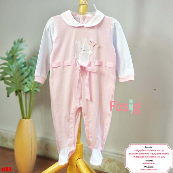  [6-9m] Sleepsuit Có Vớ Bé Gái - Hồng Gấu Nơ Cườm 