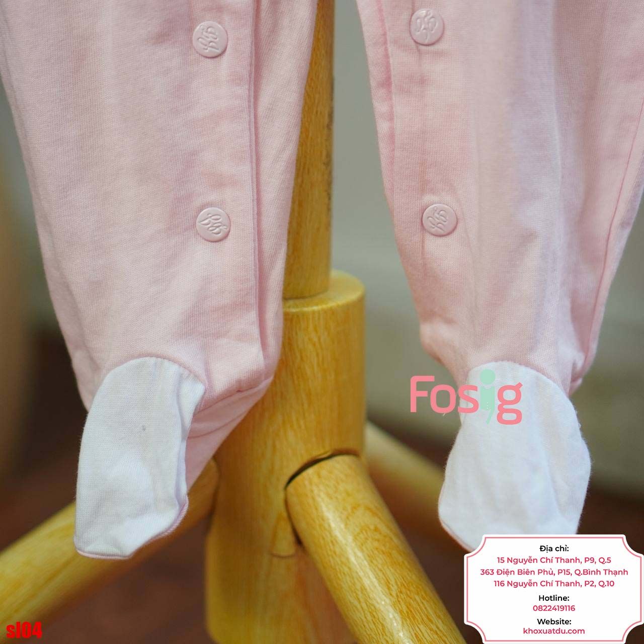  [6-9m] Sleepsuit Có Vớ Bé Gái - Hồng Gấu Nơ Cườm 