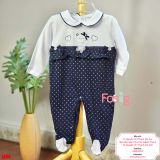  [6-9m] Sleepsuit Có Vớ Bé Gái - Trắng Gấu Navy Tim 