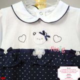  [6-9m] Sleepsuit Có Vớ Bé Gái - Trắng Gấu Navy Tim 