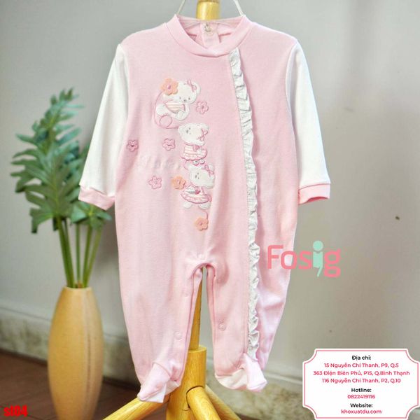  [6-9m] Sleepsuit Có Vớ Bé Gái - Hồng Gấu Hoa 