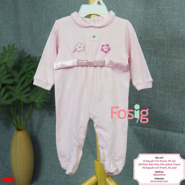  [6m] Sleepsuit Có Vớ Bé Gái - Hồng Hoa Trắng Hồng 