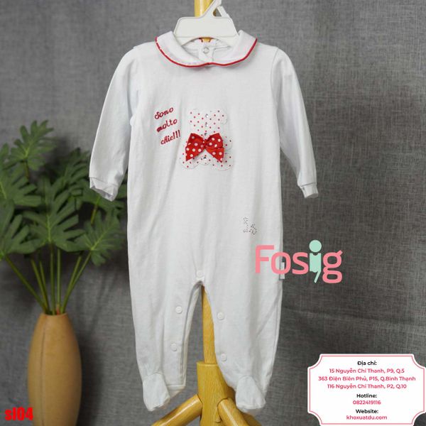  [6m] Sleepsuit Có Vớ Bé Gái - Trắng Gấu Chấm Đỏ 