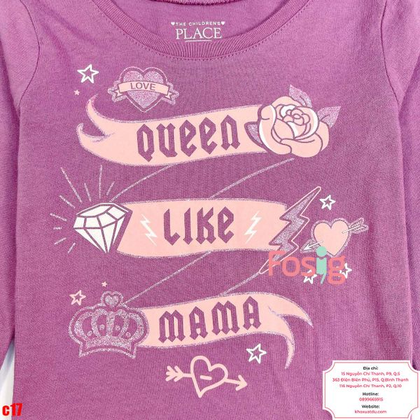  [12-13kg] Áo Thun Tay Dài Bé Gái PL - Tím Đậm Queen 