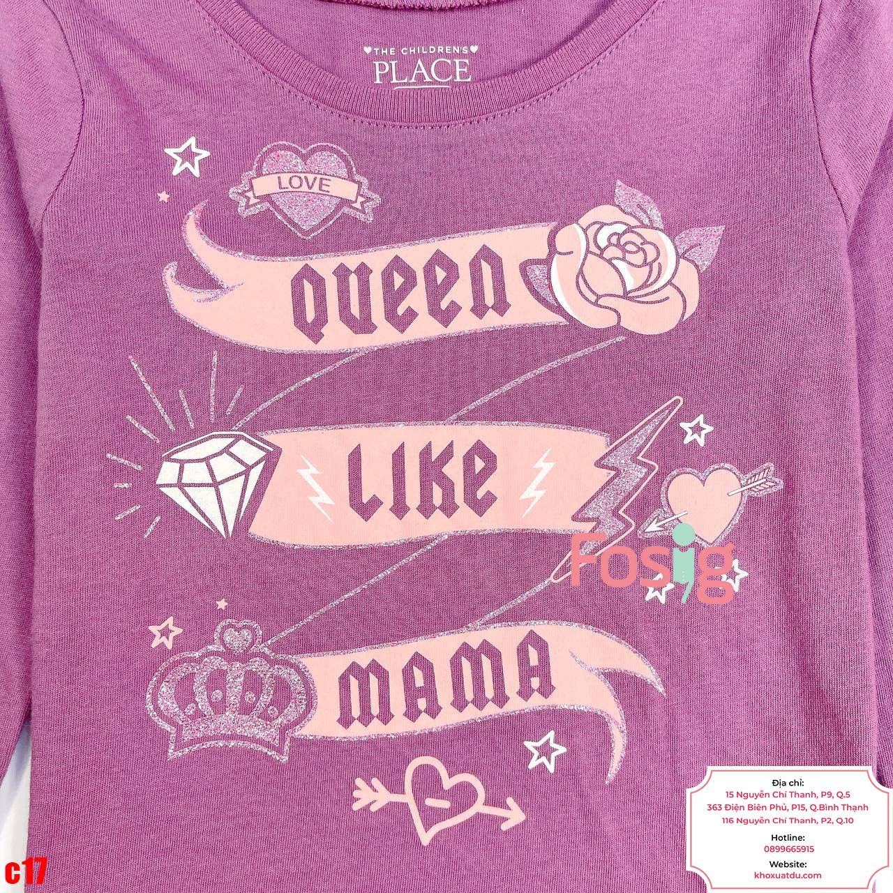  [12-13kg] Áo Thun Tay Dài Bé Gái PL - Tím Đậm Queen 