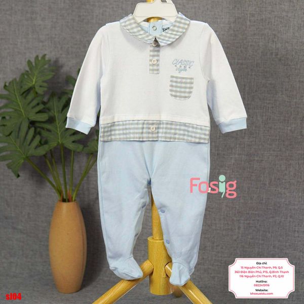  [6m] Sleepsuit Có Vớ Bé Trai - Trắng Caro Classic 