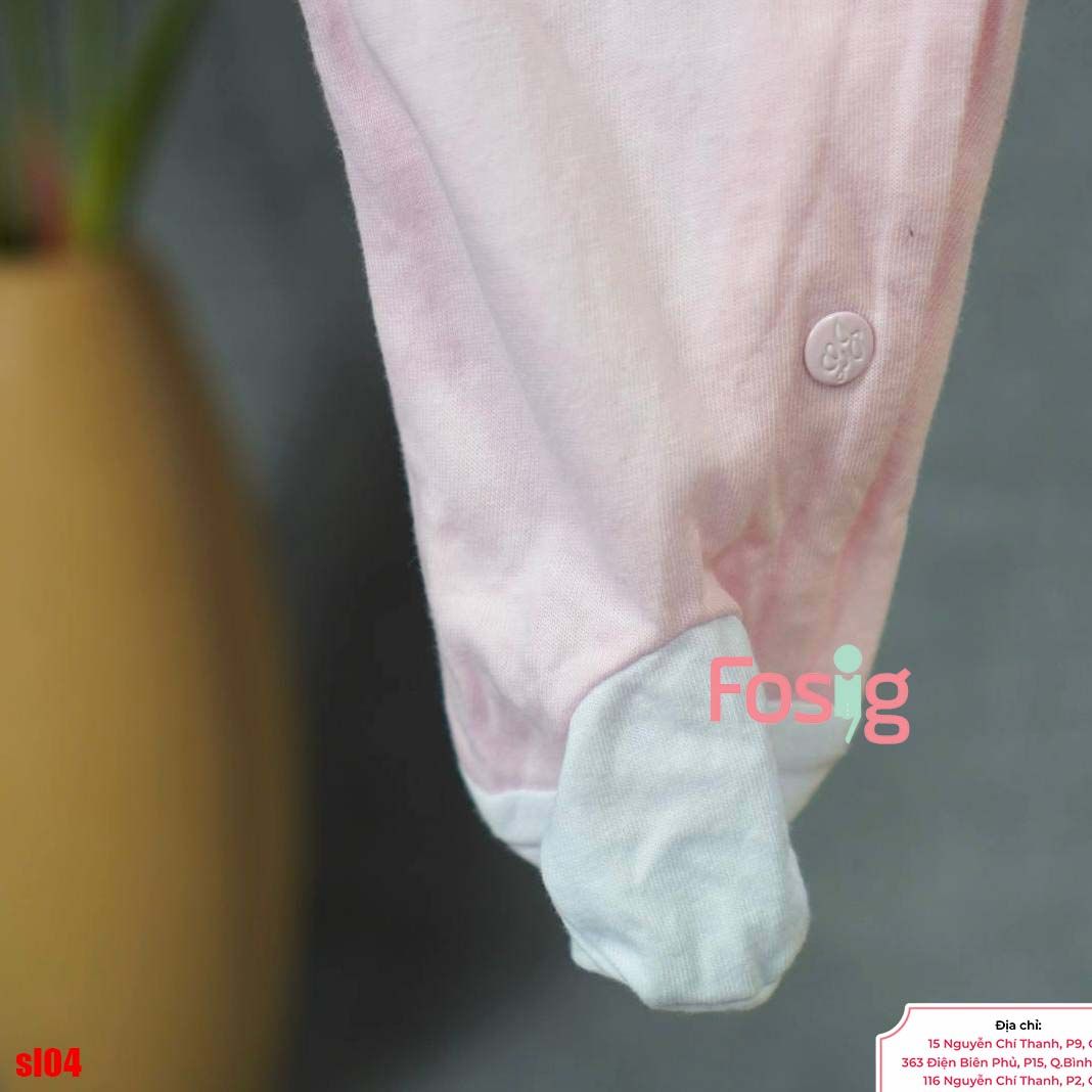  [6m] Sleepsuit Có Vớ Bé Gái - Hồng Hoa Trắng Chấm 