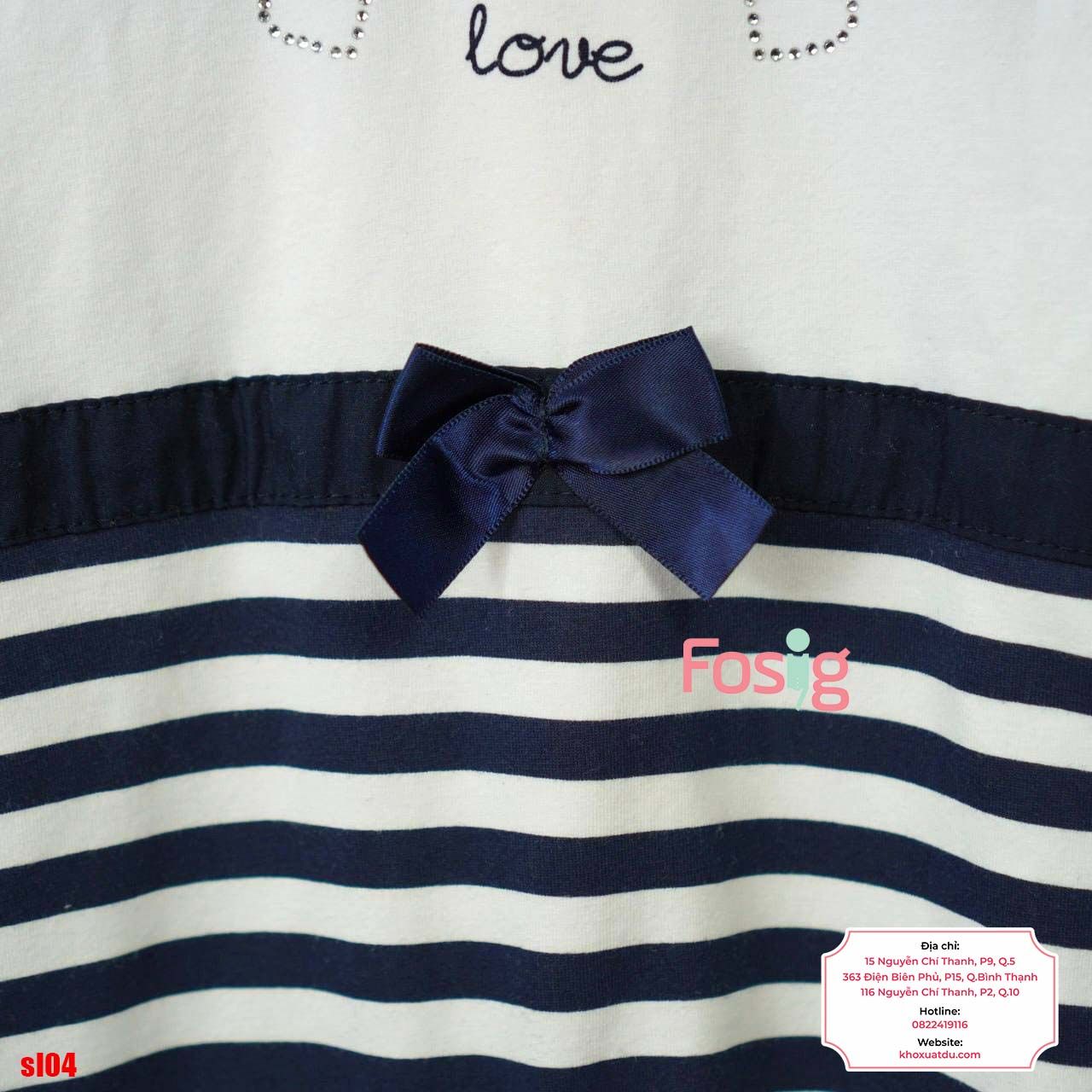  [6m] Sleepsuit Có Vớ Bé Gái - Trắng Sọc Navy Love 