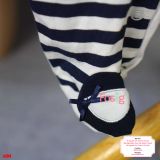  [6m] Sleepsuit Có Vớ Bé Gái - Trắng Sọc Navy Love 