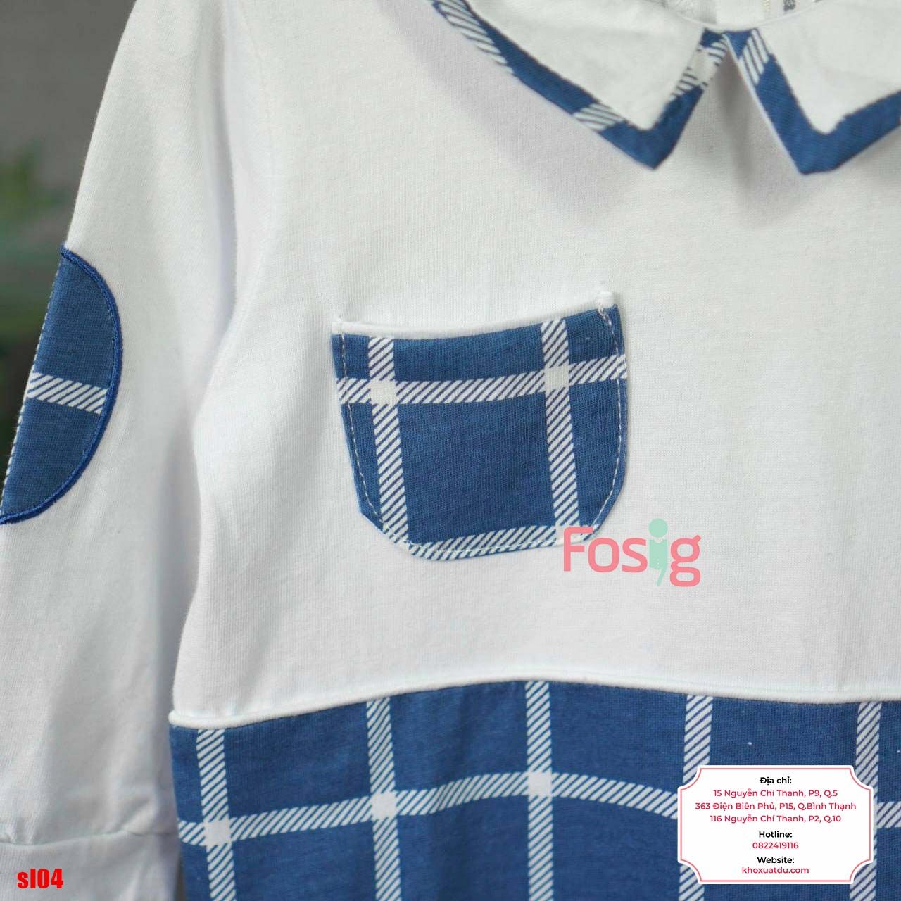  [6m] Sleepsuit Có Vớ Bé Trai - Trắng Caro Navy 