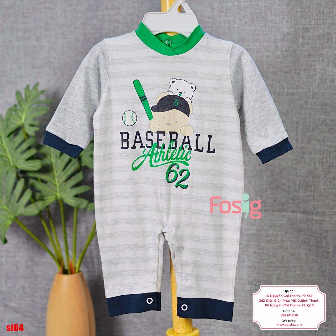  [6m] Sleepsuit Không Vớ Bé Trai - Sọc Xám Gấu 