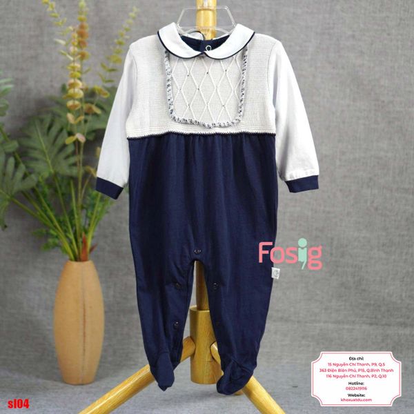  [9m] Sleepsuit Có Vớ Bé Gái - Trắng Len Navy 