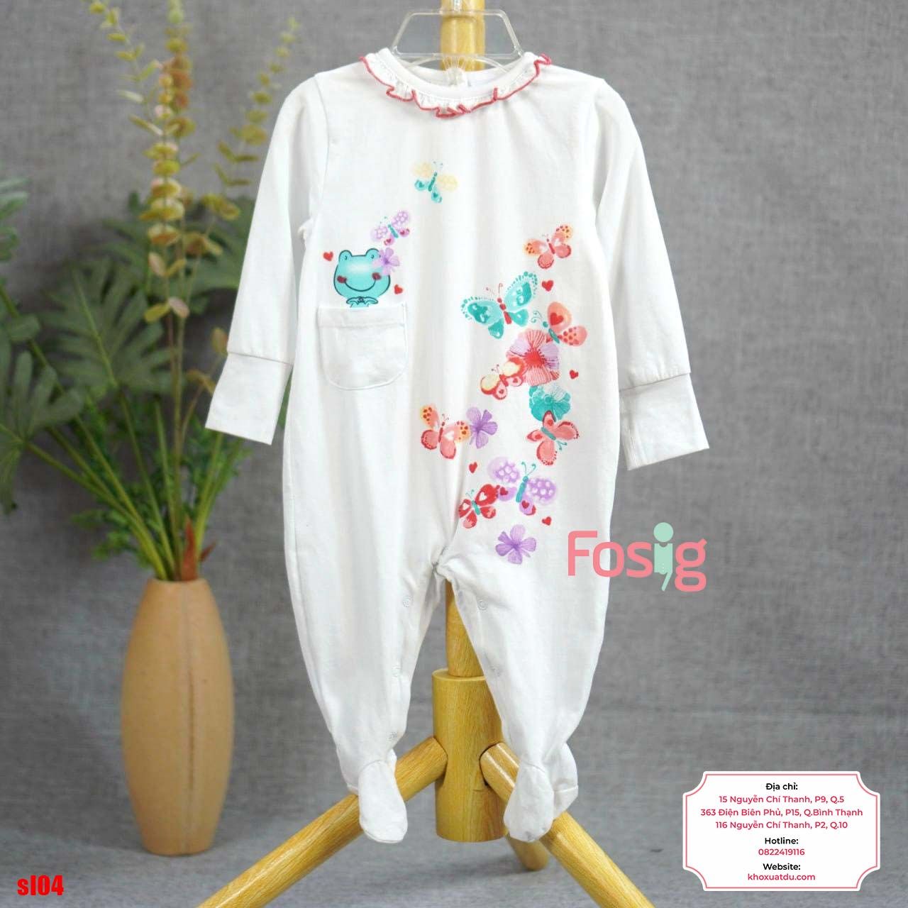  [6m] Sleepsuit Có Vớ Bé Gái - Trắng Bướm Màu 