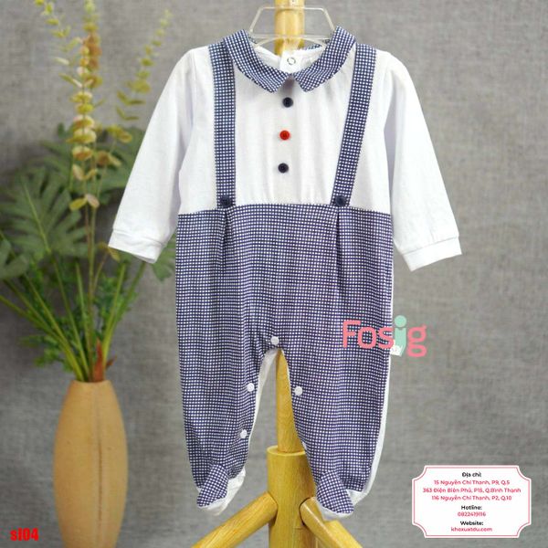  [6m] Sleepsuit Có Vớ Bé Trai - Trắng Caro Nhỏ 