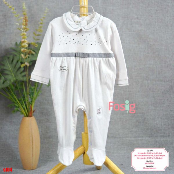  [9m] Sleepsuit Có Vớ Bé Gái - Trắng Cườm Nơ Xám 