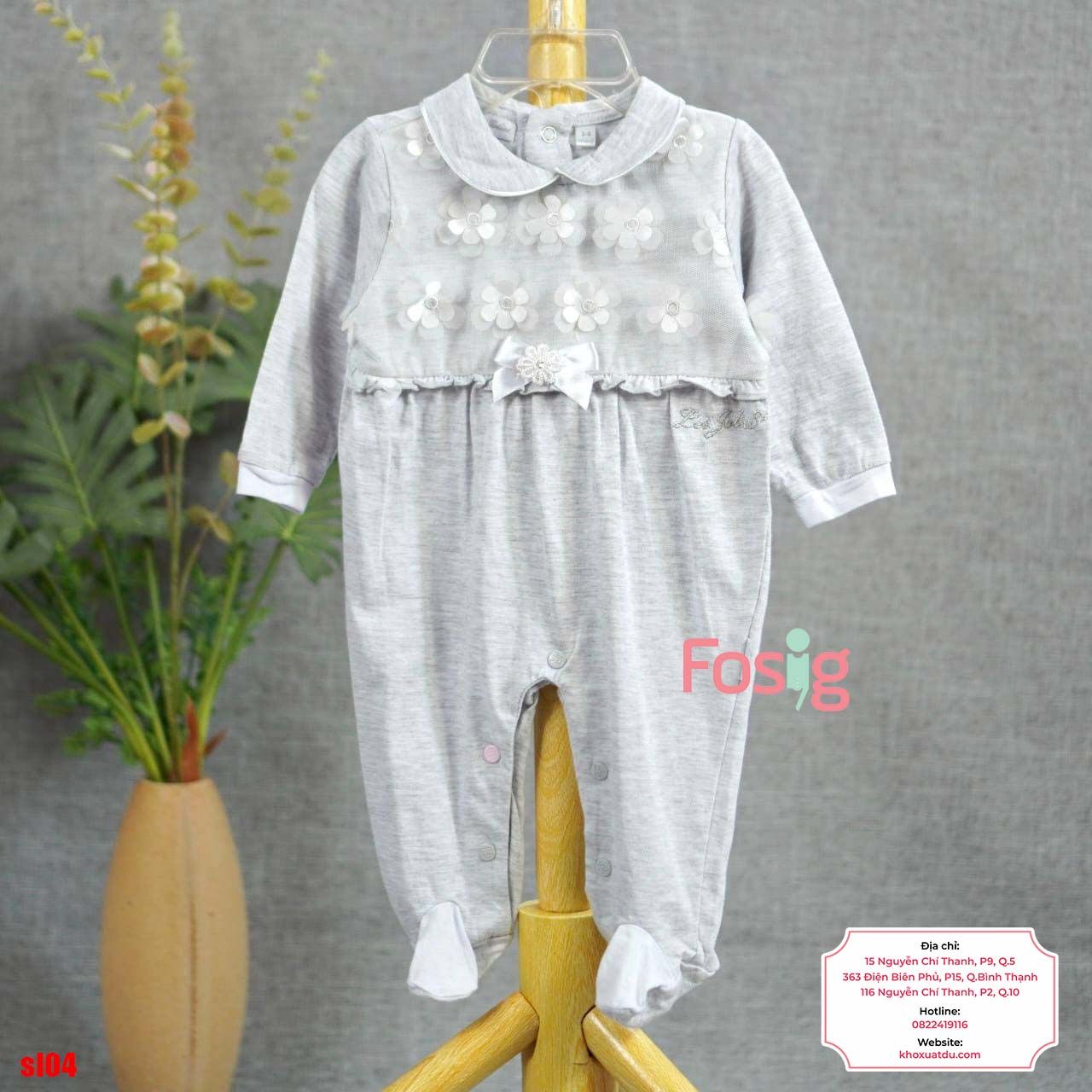  [6m] Sleepsuit Có Vớ Bé Gái - Xám Voan Hoa 