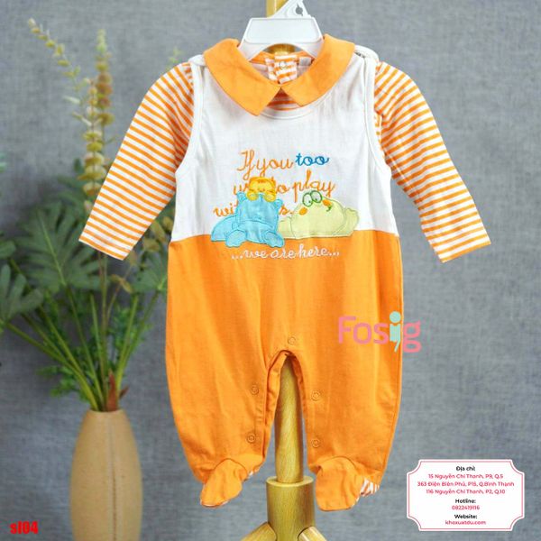  [6m] Sleepsuit Có Vớ Bé Gái - Trắng Cam Con Vật 