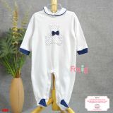  [9m] Sleepsuit Có Vớ Bé Gái - Trắng Gấu Nơ Navy 