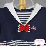  [6m] Sleepsuit Có Vớ Bé Gái - Navy Sọc Nơ Đỏ 