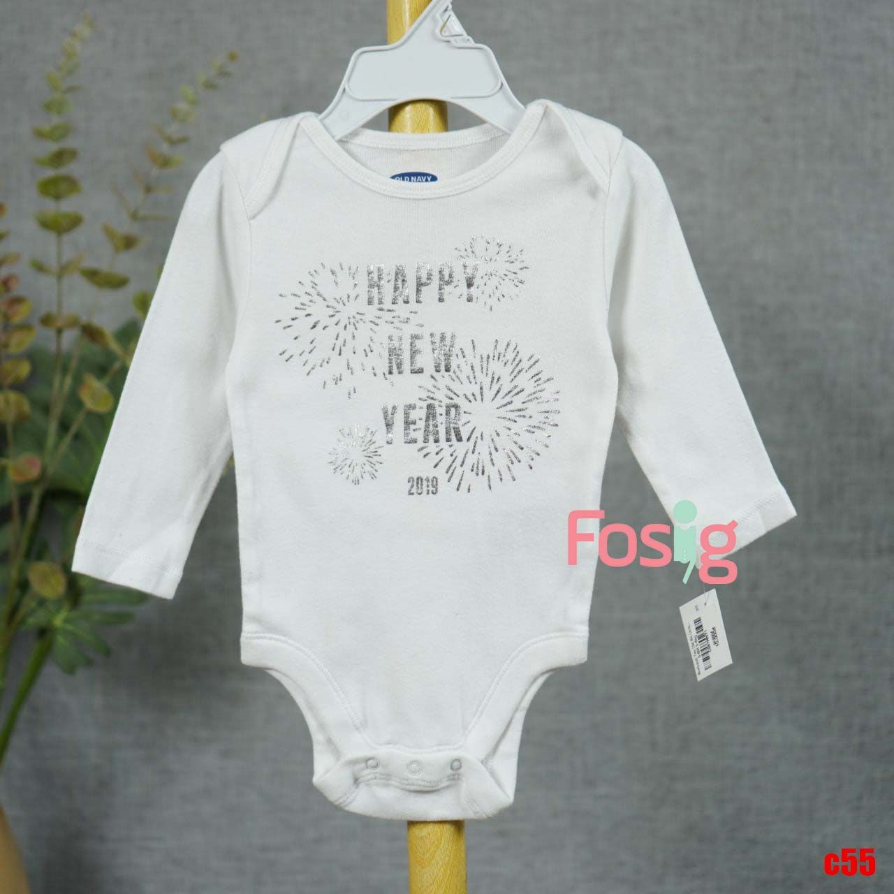  [3-6M] Bodysuit Tay Dài Bé Unisex ONM - Trắng Happy New Year 