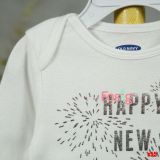  [3-6M] Bodysuit Tay Dài Bé Unisex ONM - Trắng Happy New Year 