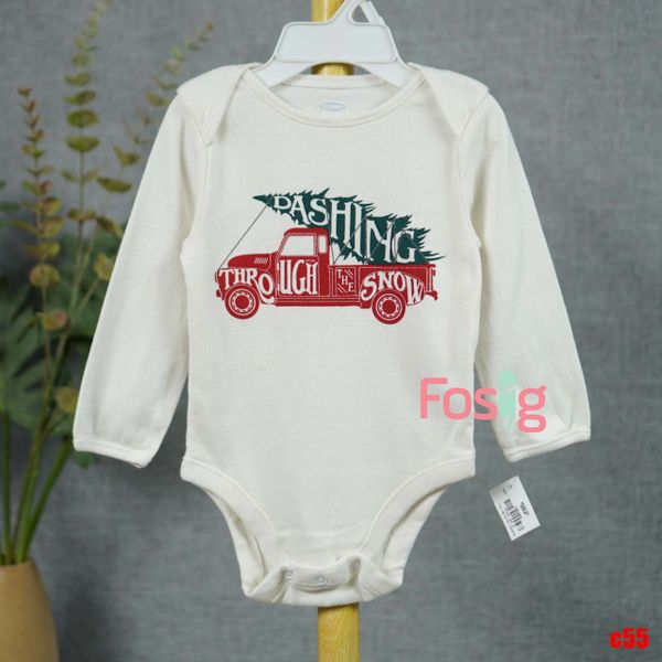  [6-12M] Bodysuit Tay Dài Bé Trai ONM - Trắng Xe Đỏ 