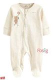  [3-6m] Sleepsuit Có Vớ Khóa Kéo Bé Trai NXT - Kem Sọc Gấu 